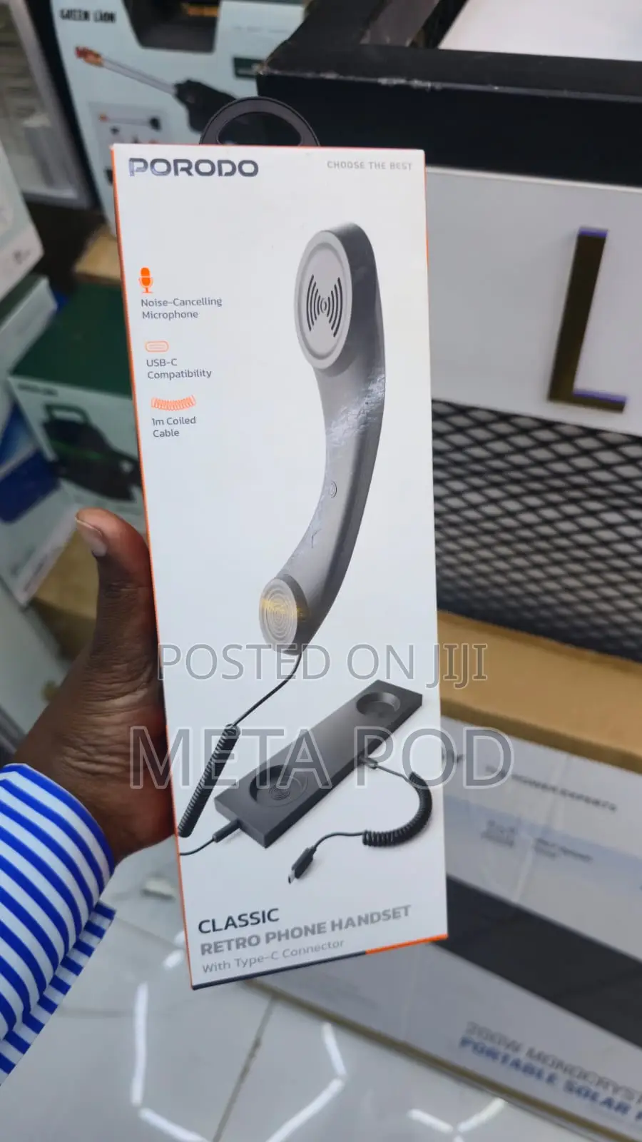 Porodo Classic Retro Phone Handset With a USB-C Connector.