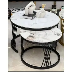 Modern Luxury 2in1 Pure Marble Nesting Tables With Black Stand