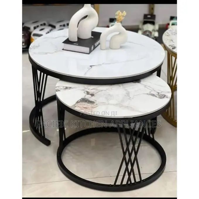 Modern Luxury 2in1 Pure Marble Nesting Tables With Black Stand
