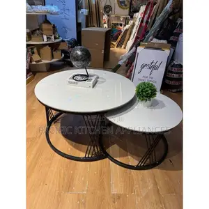 Modern Luxury 2in1 Pure Marble Nesting Tables With Black Stand