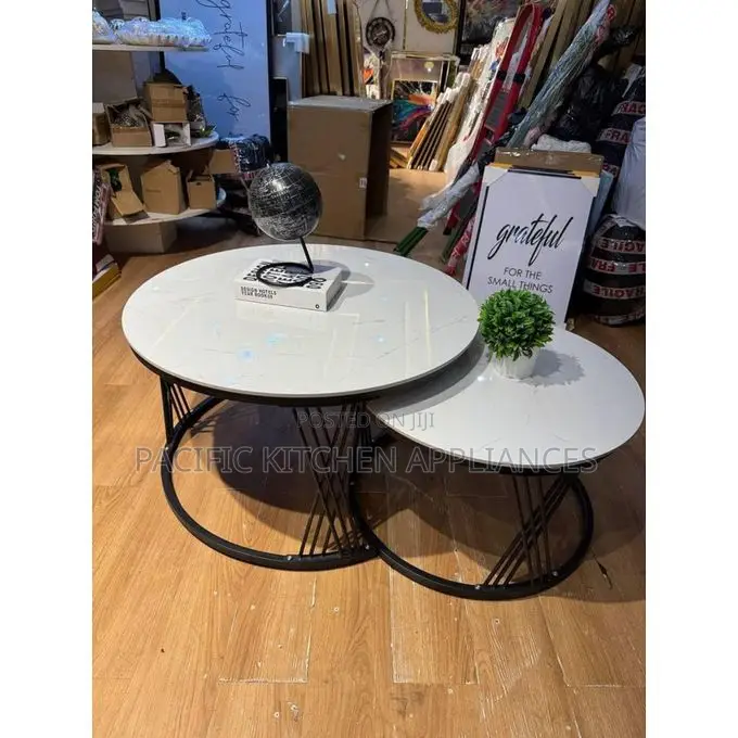 Modern Luxury 2in1 Pure Marble Nesting Tables With Black Stand