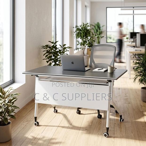 White Folding Movable Writing Desk-120cm - thumbnail 2