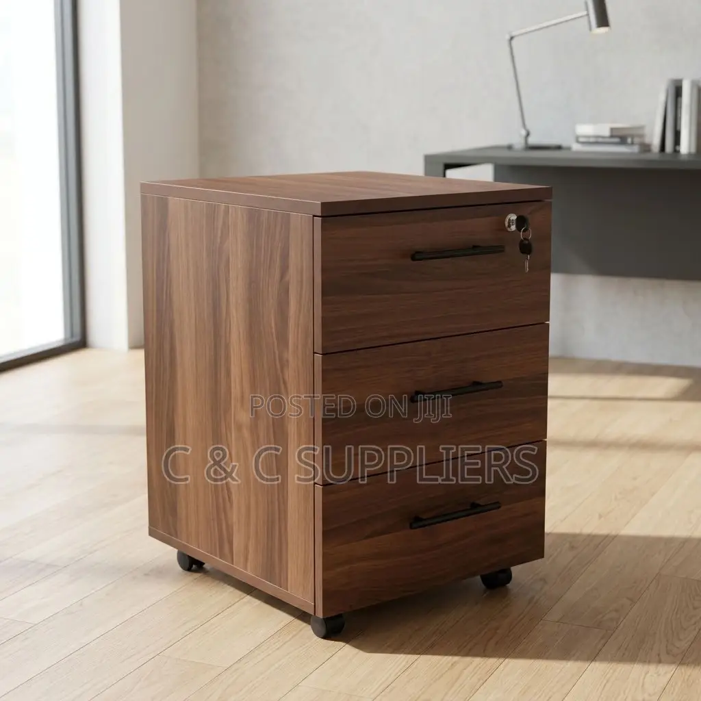 3-Drawer Brown Movable Cabinet.
