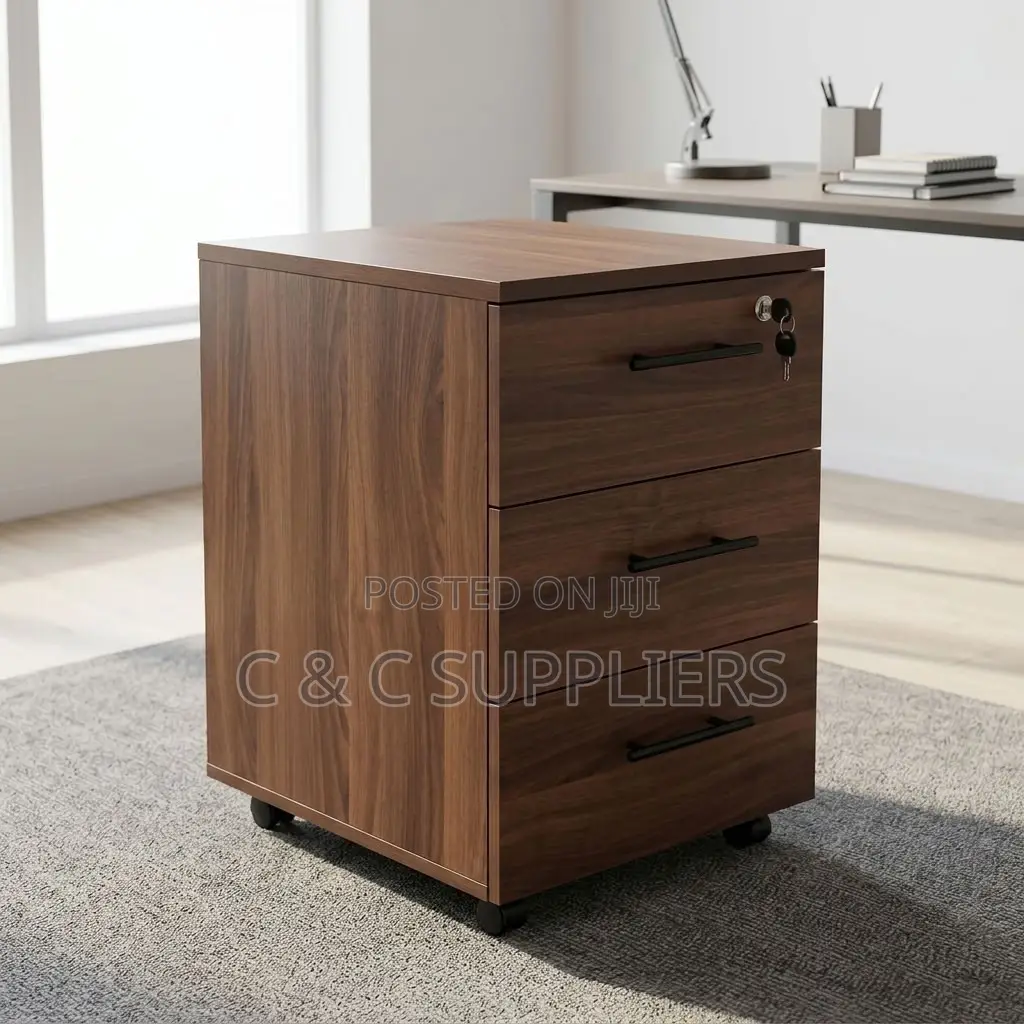 3-Drawer Brown Movable Cabinet.