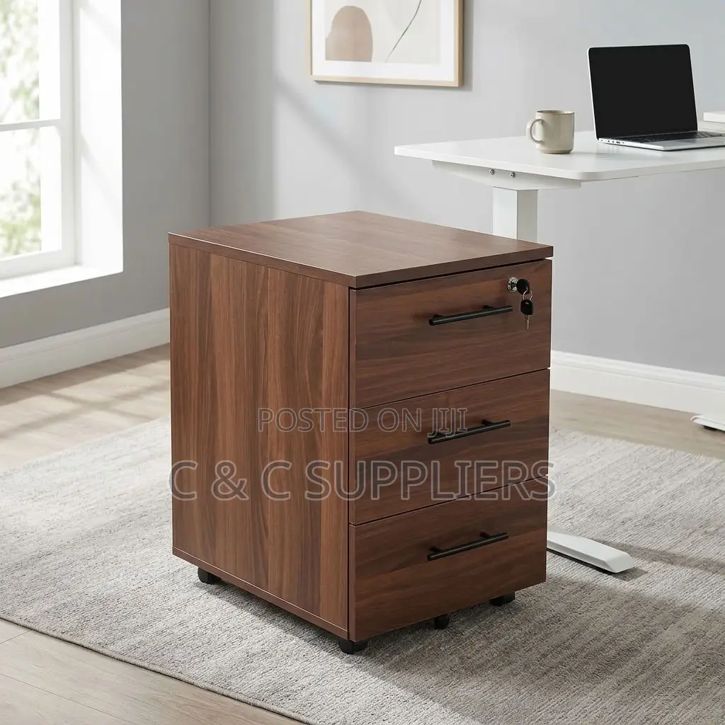 3-Drawer Brown Movable Cabinet.