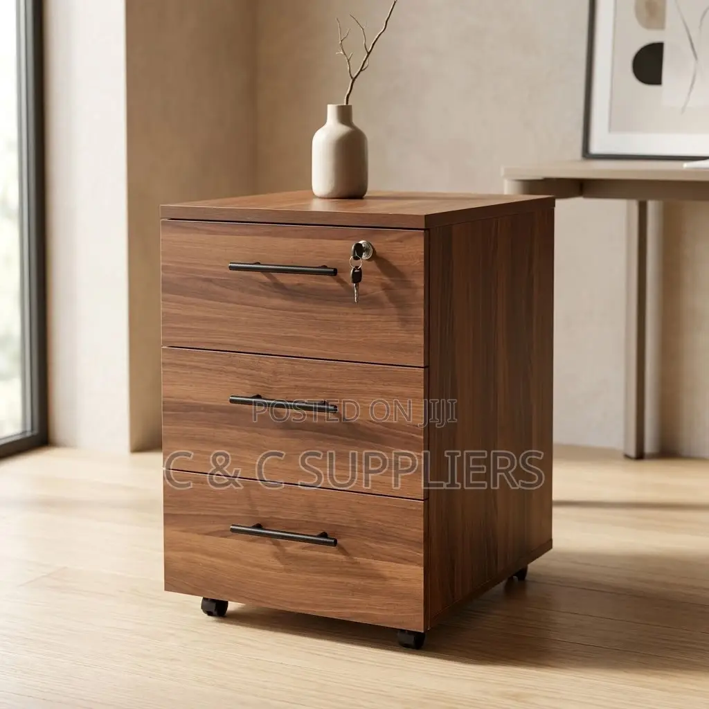 3-Drawer Brown Movable Cabinet.
