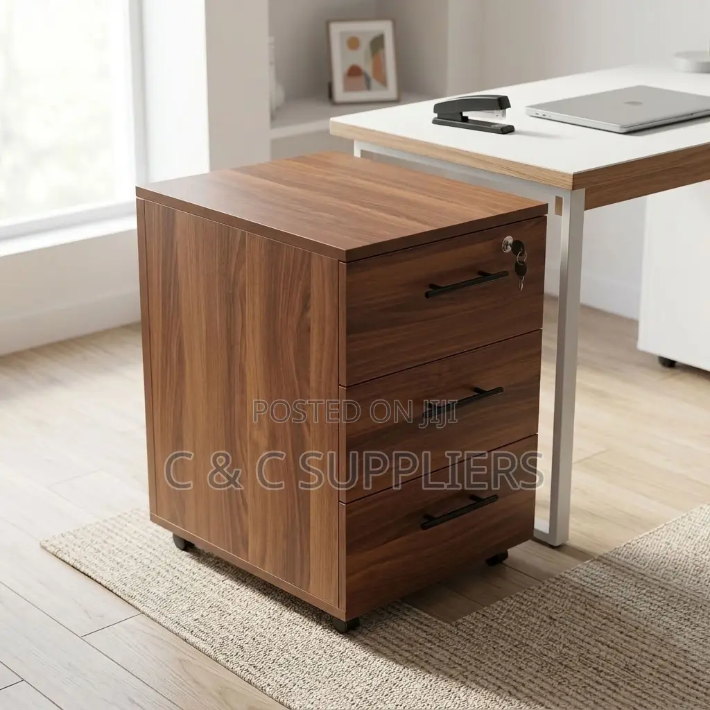3-Drawer Brown Movable Cabinet.