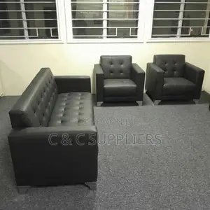 Black 5-Seater Upholstered Sofa Set.
