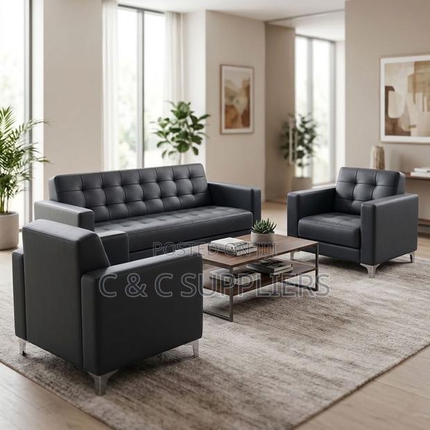 Black 5-Seater Upholstered Sofa Set. - thumbnail 7