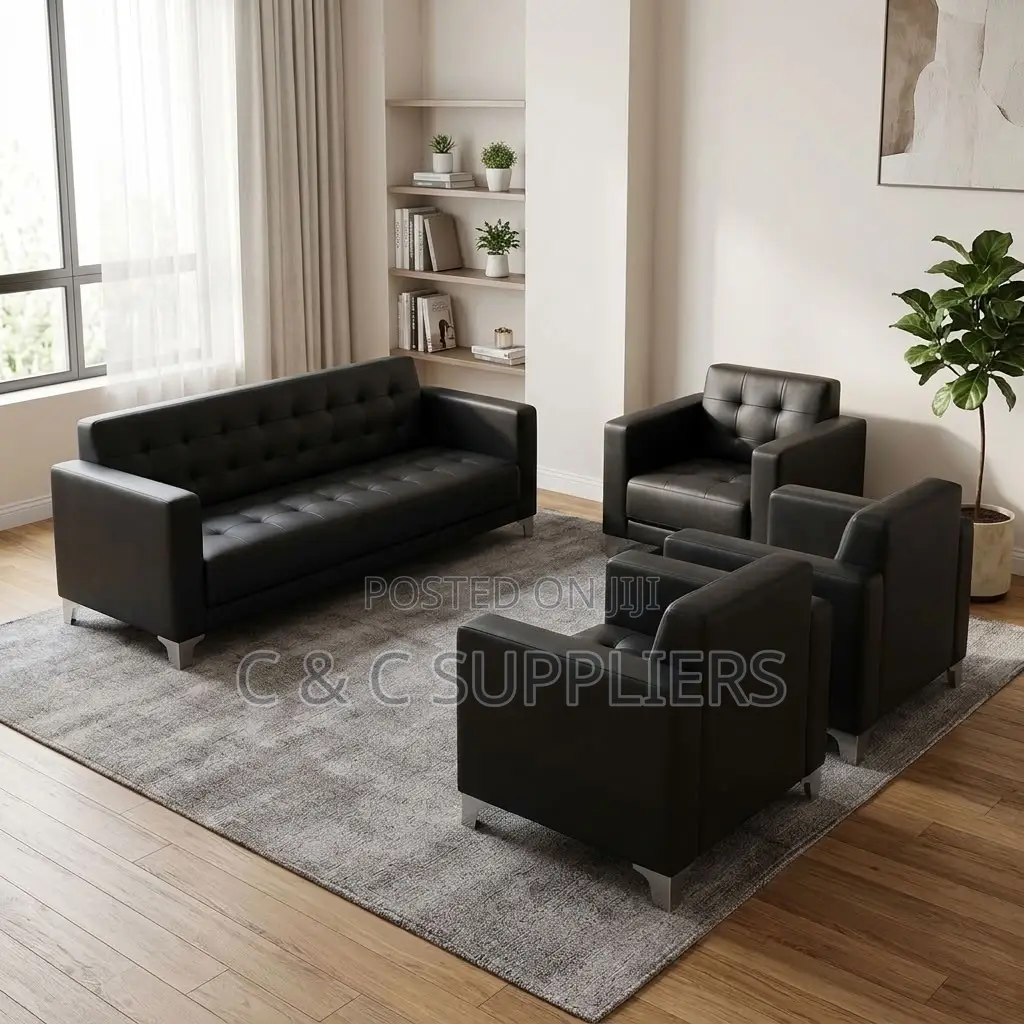 Black 5-Seater Upholstered Sofa Set.