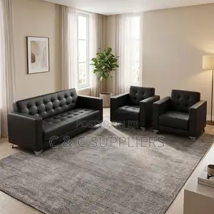 Black 5-Seater Upholstered Sofa Set.