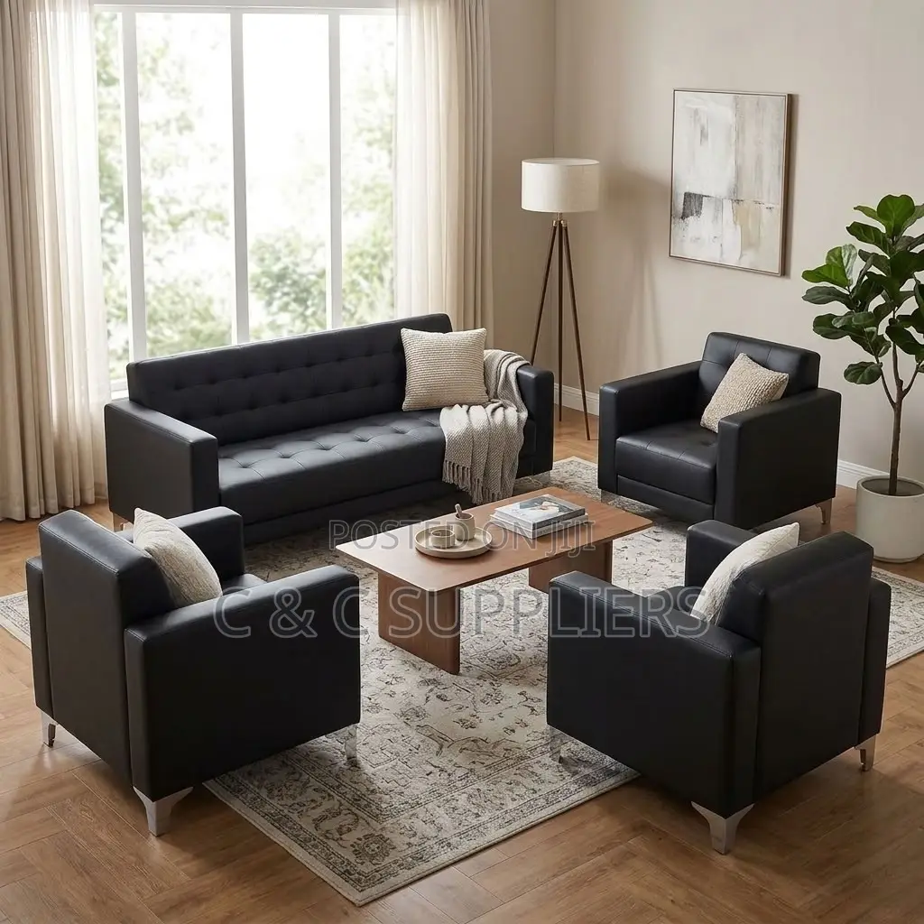 Black 5-Seater Upholstered Sofa Set.