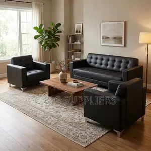Black 5-Seater Upholstered Sofa Set.