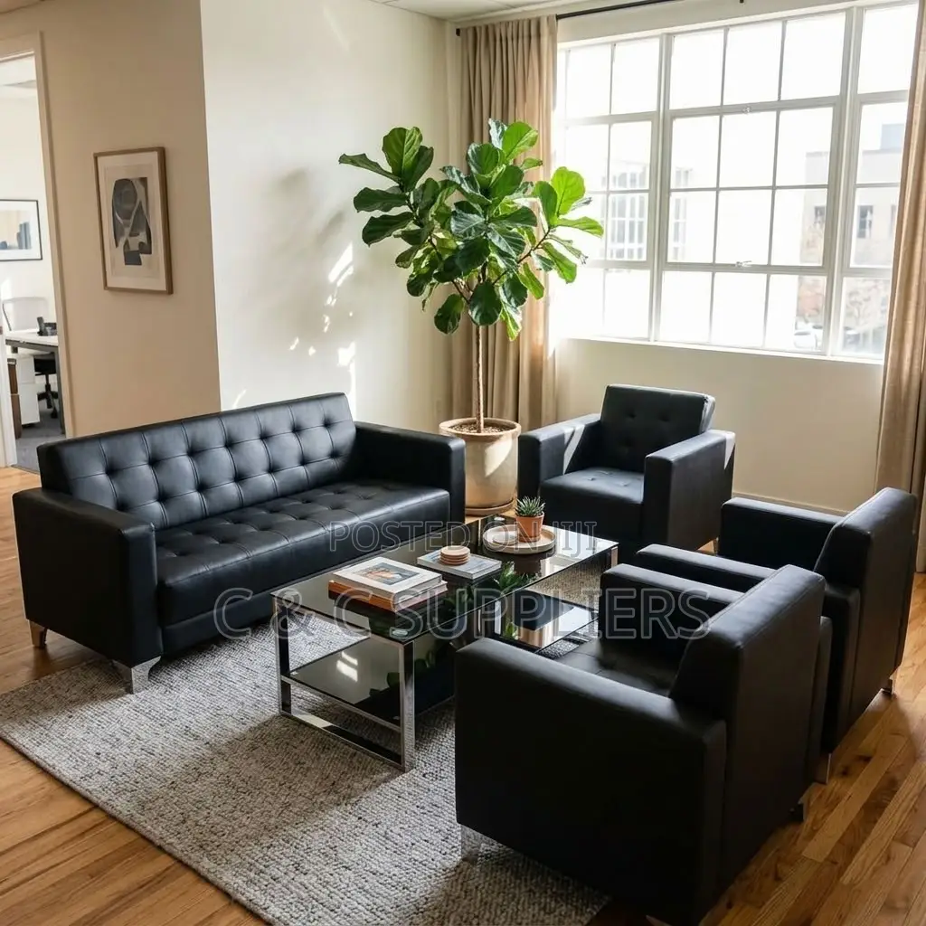 Black 5-Seater Upholstered Sofa Set.