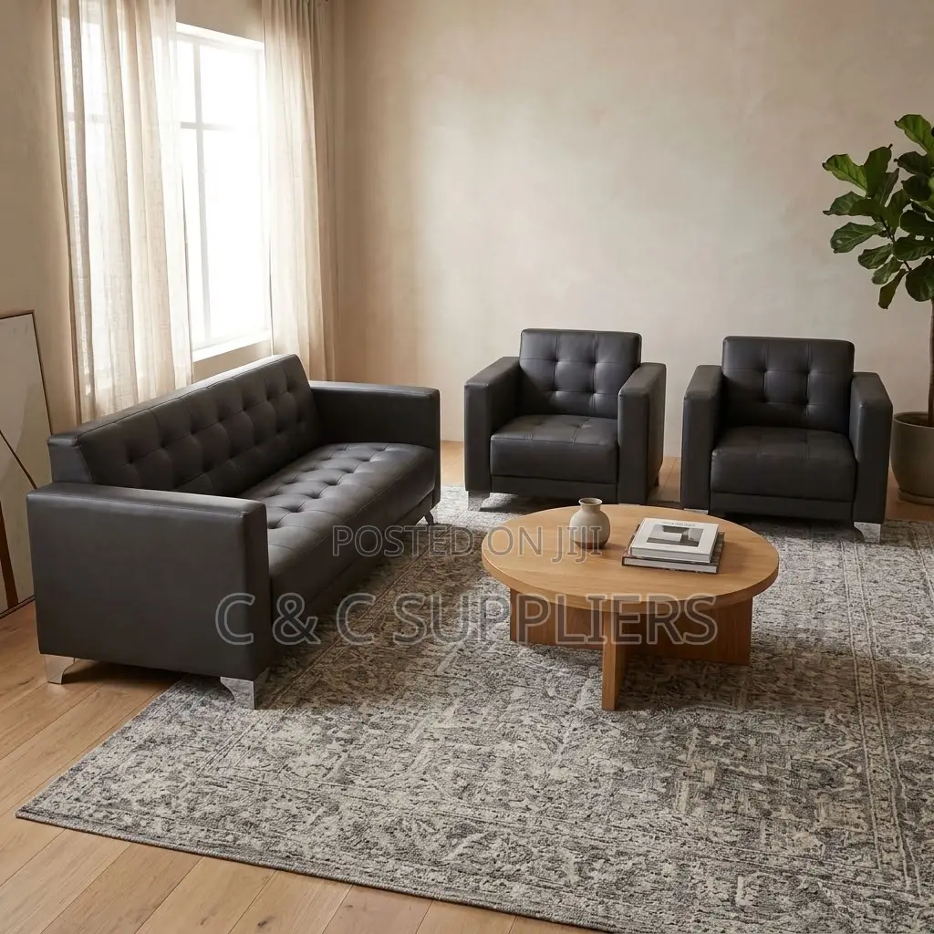 Black 5-Seater Upholstered Sofa Set.