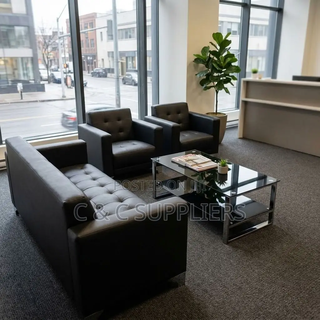 Black 5-Seater Upholstered Sofa Set.