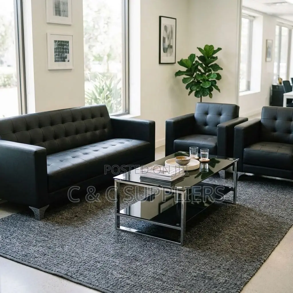 Black 5-Seater Upholstered Sofa Set.