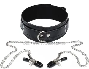 Leather Collar With Nipple Clamps