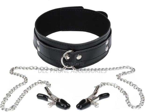 Leather Collar With Nipple Clamps - main view