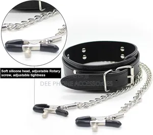 Leather Collar With Nipple Clamps