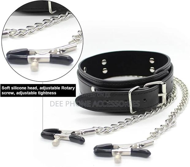 Leather Collar With Nipple Clamps - thumbnail 2