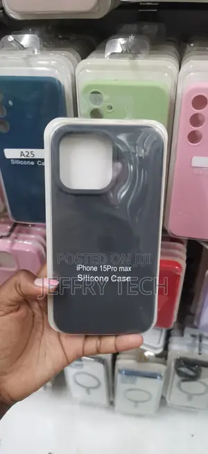 Dark Grey or Titanium-Colored Silicone Case for iPhone 15 Pro Max.