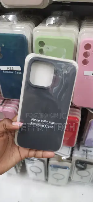 Dark Grey or Titanium-Colored Silicone Case for iPhone 15 Pro Max.