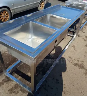 Commercial Stainless Steel Double Bowl Sink Unit With a Worktop