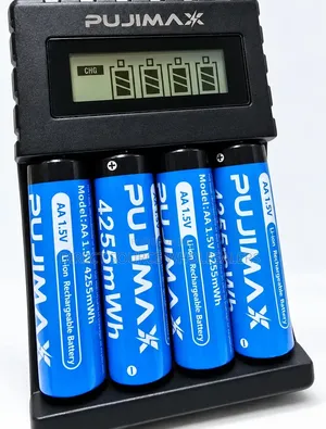 PUJIMAX 1.5V Rechargeable AA Batteries 4PCS + Type-C LCD Charger.