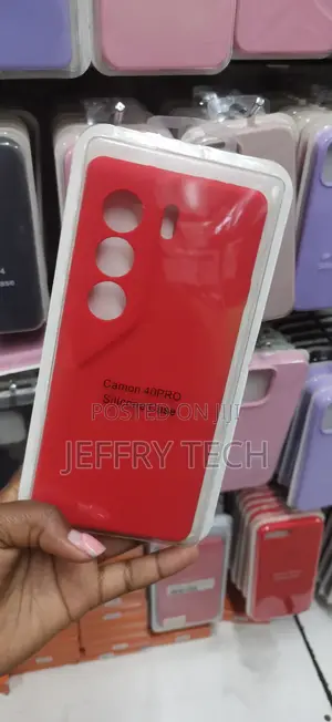 Red Silicone Phone Case Specifically Tailored for Tecno Camon 40 Pro
