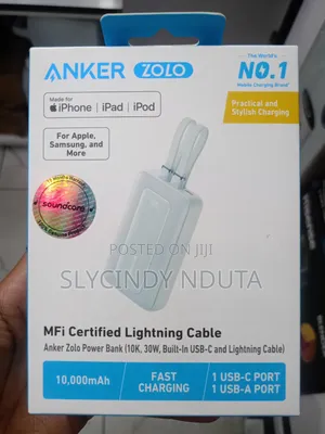 Anker Zolo Power Bank (10k,30W, Built in USB-C and Lighting Cable
