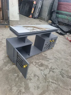 4-Foot TV Cabinet With Marble-Finish Top & Gold Accents –