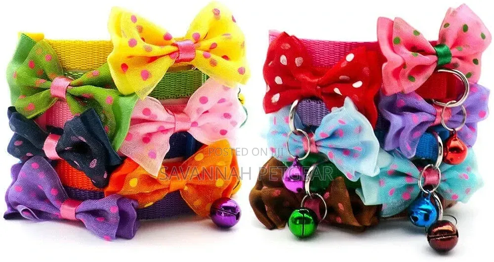 Adjustable Nylon Cat Kitten Collars With Removable Bows & Jingle Bells