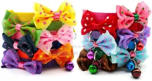 Adjustable Nylon Cat Kitten Collars With Removable Bows & Jingle Bells
