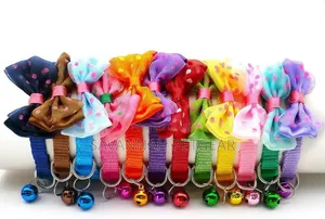 Adjustable Nylon Cat Kitten Collars With Removable Bows & Jingle Bells