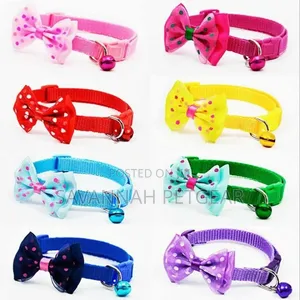 Adjustable Nylon Cat Kitten Collars With Removable Bows & Jingle Bells