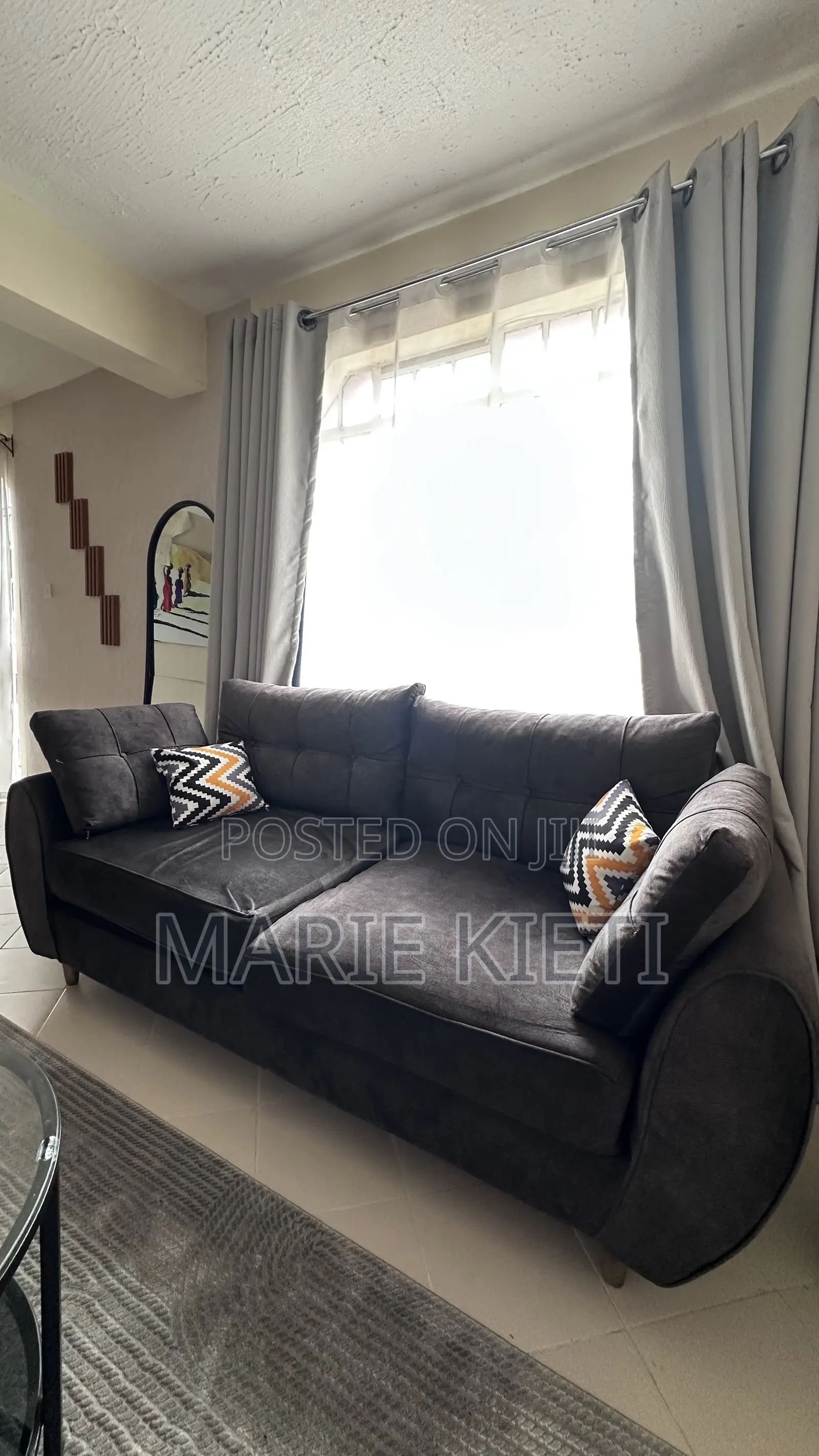 Spring Cushion Sofa Gray 3 Seater