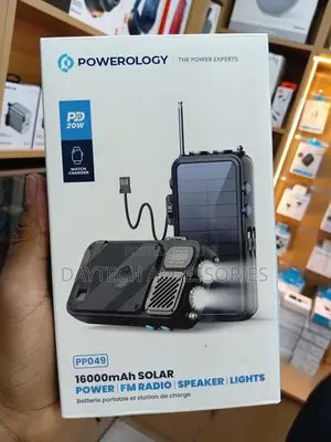 Powerology 16000mAh Solar Power Bank With FM Radio Speaker.