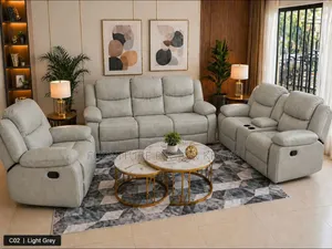Six-Seater Light Gray Recliner Sofa