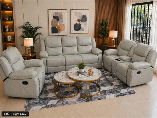 Six-Seater Light Gray Recliner Sofa