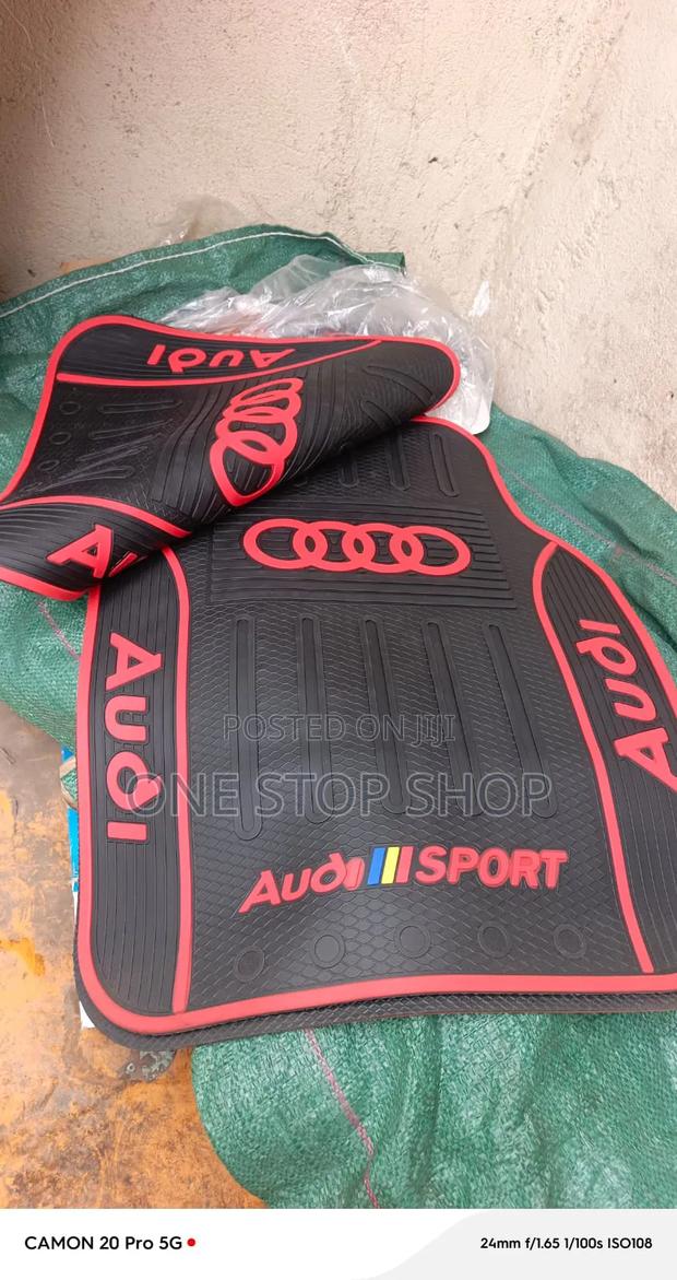 5pcblack Rubberized Textured Audi Floor Mat With Red Accent Borders - main view
