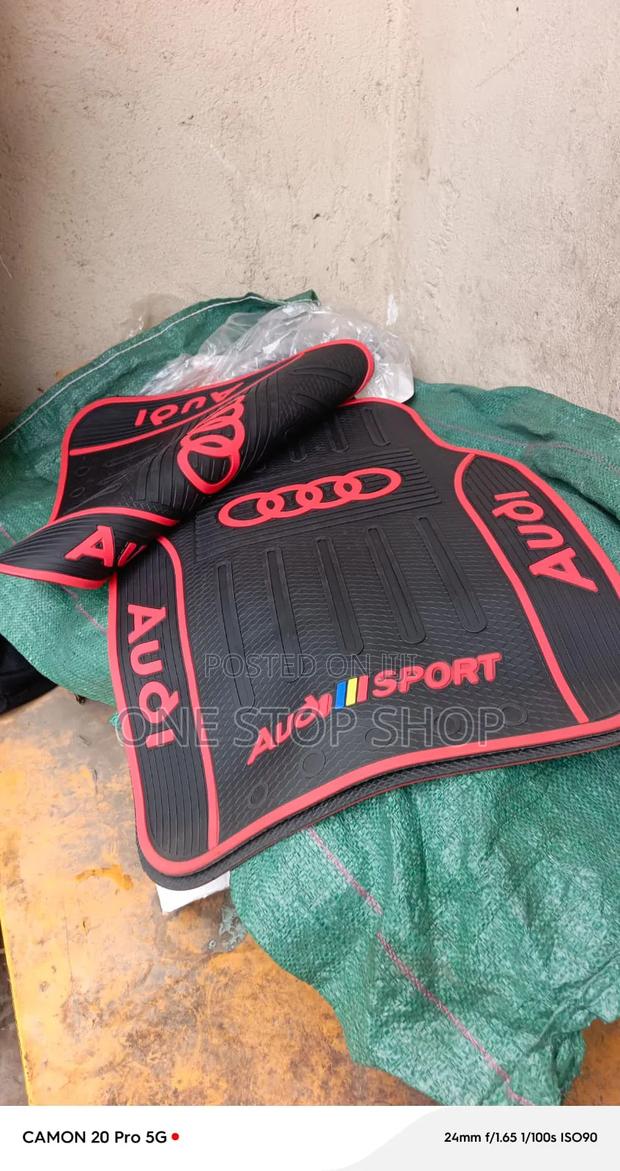 5pcblack Rubberized Textured Audi Floor Mat With Red Accent Borders - thumbnail 2