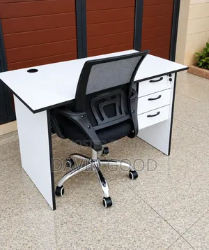 Moder White Desk With 3drower and Ergonomic Black Office Chair Set