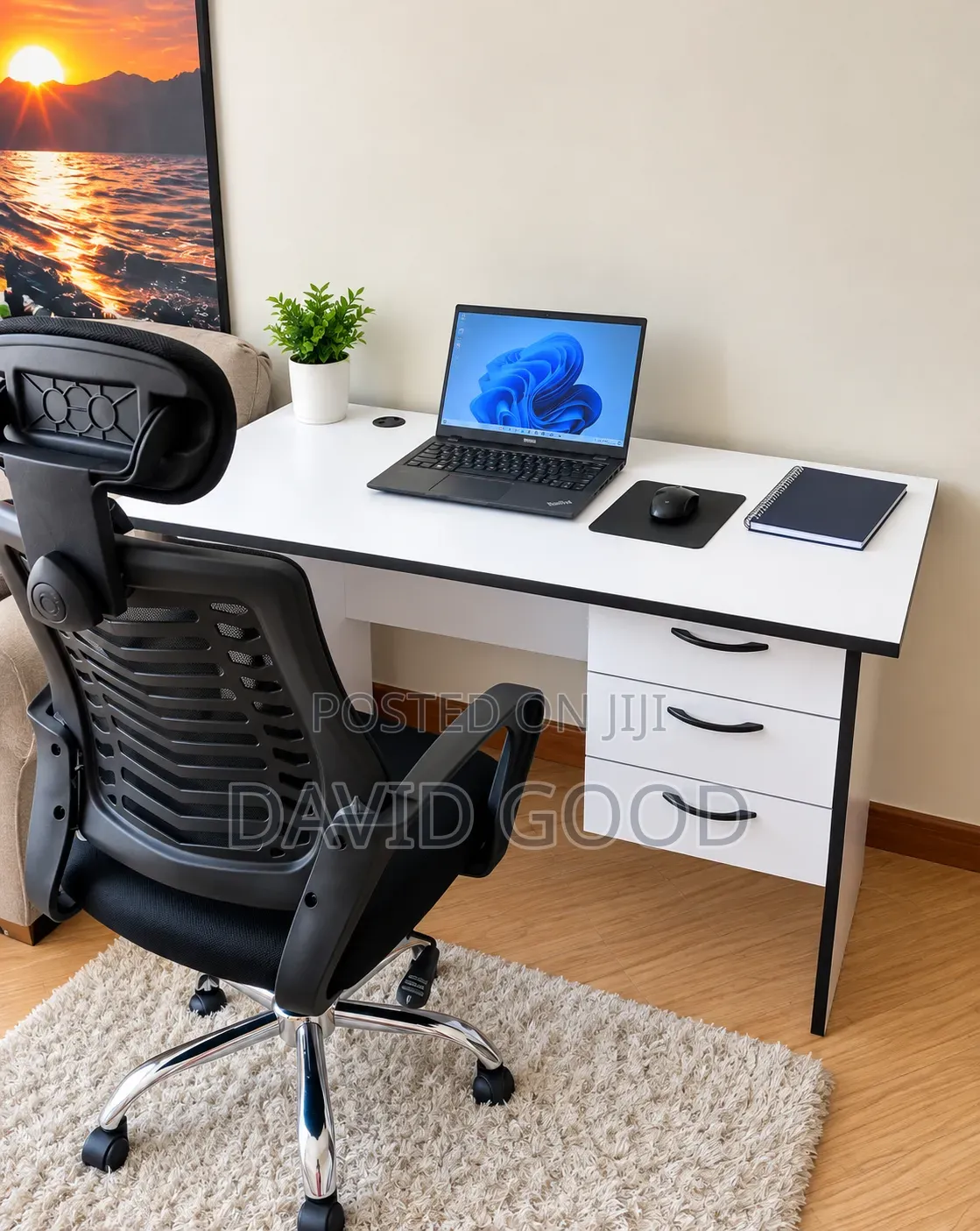 Compact White Office Desk and Study Chair Combo