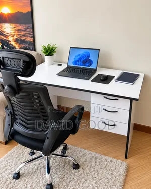 Compact White Office Desk and Study Chair Combo
