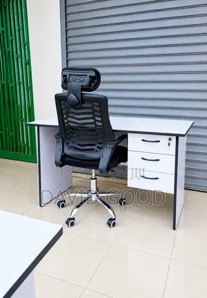 Compact White Office Desk and Study Chair Combo