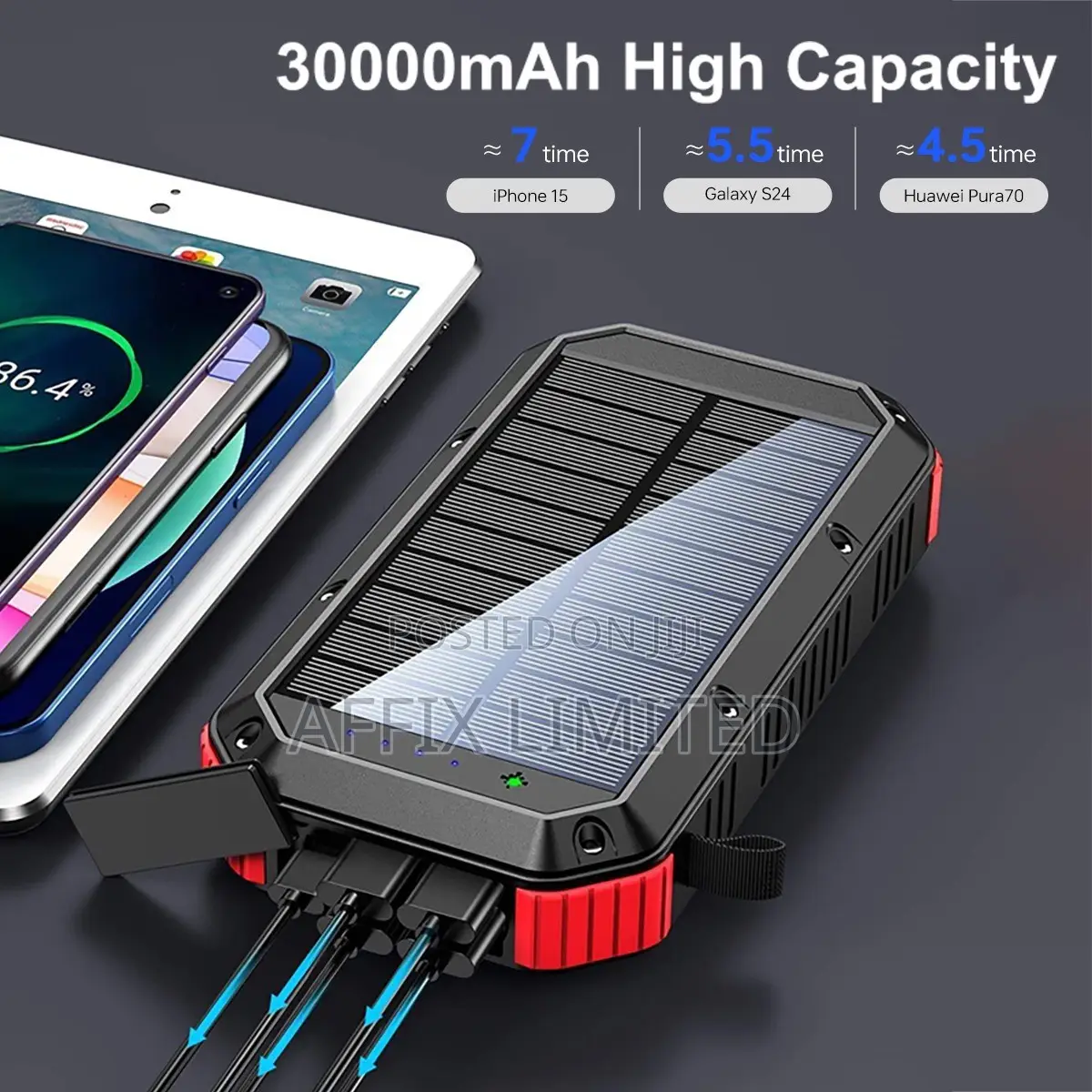 30000mAh Solar Power Bank With Wireless Charging