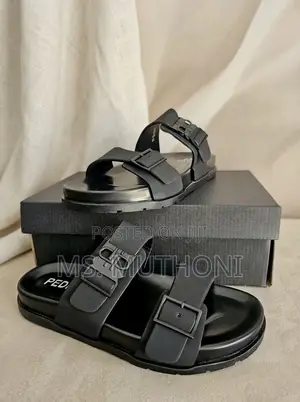 Dual Straps Pedro Men's Black Buckled Sandals Size 40-46