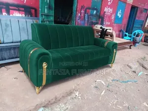 3 Seater Green and Gold Sofa