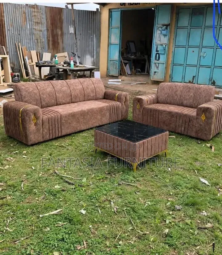 5 Seater Brown Sofa Set With Coffee Table